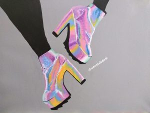 Inner sides of the iridescent boots with black legging